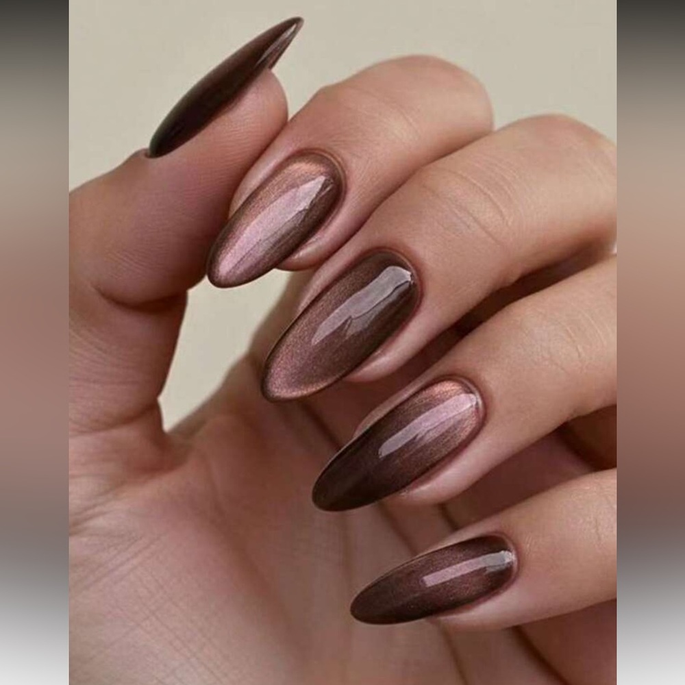 Brown Metallic Cat-Eye Press-On Nail Set NEW 🏷️
